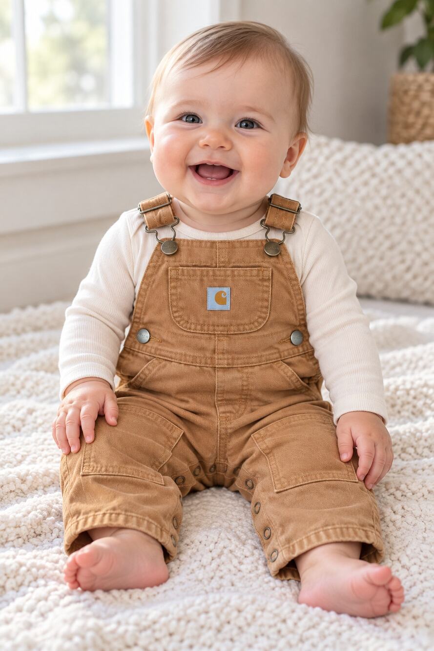 Carhartt Baby Brown Duck Canvas Bib Overalls 6M Workwear Snap Inseam